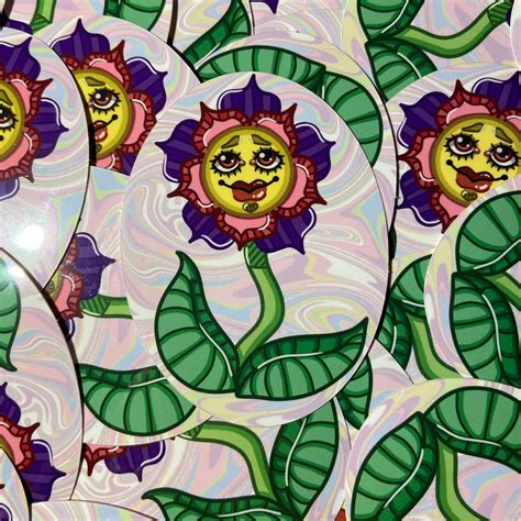 Glossy Coated Trippy Flower Vinyl Sticker 64x85cm Etsy