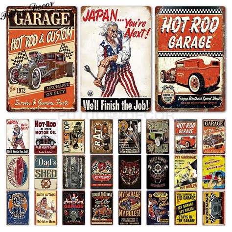Hot Rod Garage Metal Sign Plaque Sign Wall Decor Man Cave Wall Decor