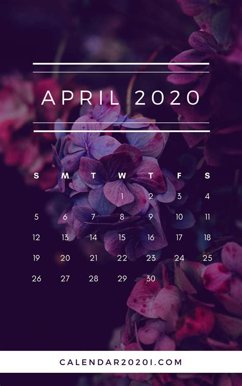 April 2020 Violet Flower Calendar Calendar Printables Flower