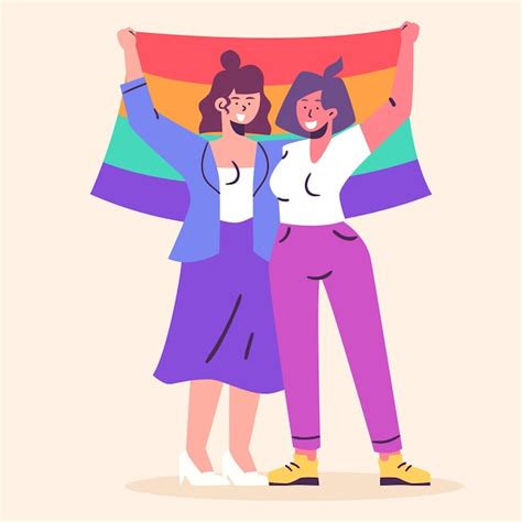 Free Vector Organic Flat Lesbian Couple Illustration With Lgbt Flag