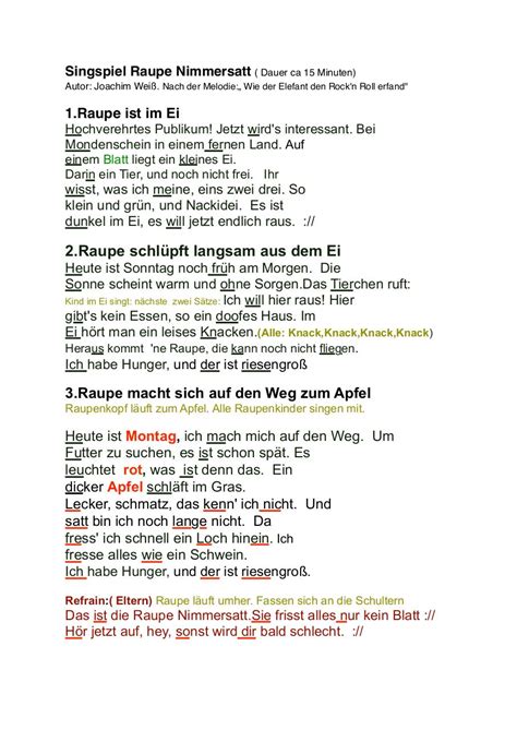 Sein bekanntestes werk, das bilderbuch über die raupe nimmersatt. Raupe NImmersatt Text Regie by Joachim Weiß - Raupe ...