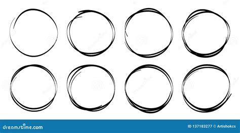 Hand Drawn Circles Sketch Frame Set Rounds Scribble Line Circles