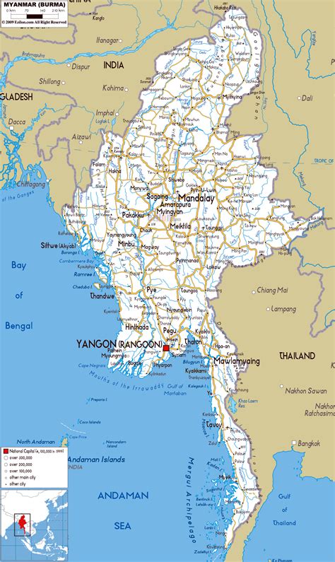 Large Road Map Of Myanmar With Cities And Airports Burma Myanmar