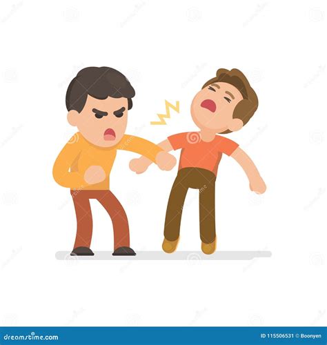 Two Young Men Fighting Angry And Shouting At Each Other Vector Cartoon