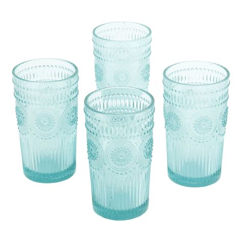 The Pioneer Woman Adeline 16 Ounce Clear Emboss Glass Tumblers Set Of 4 Tillescenter Mixed