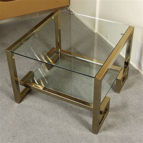 Neiman marcus barstow console table glass iron minimalist horchow sofa entry. Stylish "Greek Key" Brass and Glass Coffee Table | Glass ...