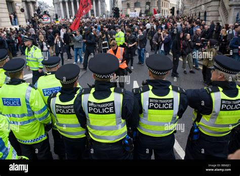 Police Officers Lined Up To Control Protesters In The City Ahead Of The