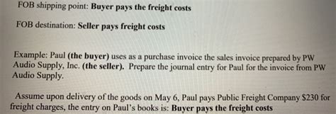 Solved Fob Shipping Point Buyer Pays The Freight Costs Fob