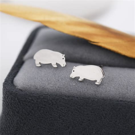 Hippo Stud Earrings In Sterling Silver Cute Baby Hippo Earrings