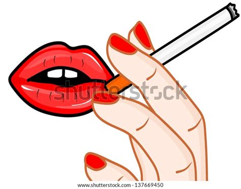 Woman Red Lips Smoking Cigar Stock Vector Royalty Free