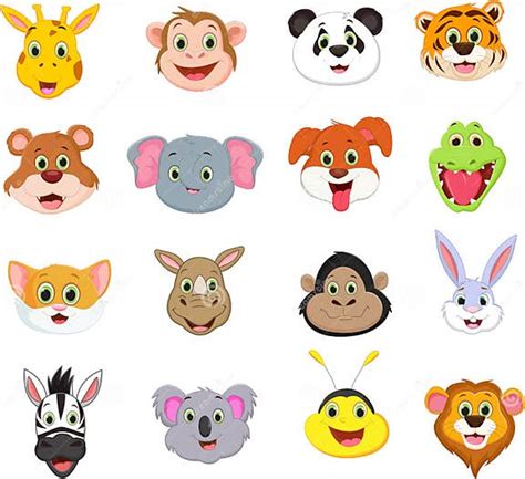 Illustration Of Cute Animal Face Cartoon Collection Stock Vector