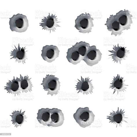 Bullet Holes Set Vector Realistic Caliber Weapon Bullet Holes Punched