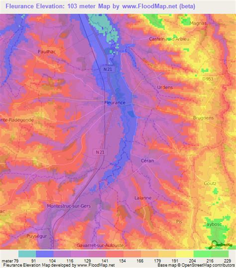 Elevation Of Fleurance France Elevation Map Topography Contour