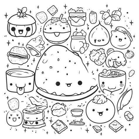 Coloring Page Of Kawaii Food Outline Sketch Drawing Vector Food Cute