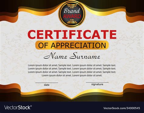 Certificate Appreciation Elegant Template Reward Vector Image