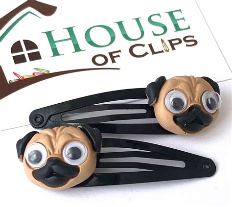 Boggle Eyed Pug Hair Clips Dog Hair Clips Cute Pug Hair Etsy