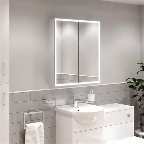 Luxury Bathroom Mirror Cabinet Ip44 Rated Led Illuminated Wall Mounted