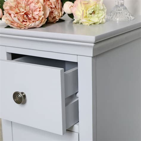 Handle design, convenient to move the side table, practical and beautiful. Slim Bedside Table - Newbury Grey Range | Flora Furniture