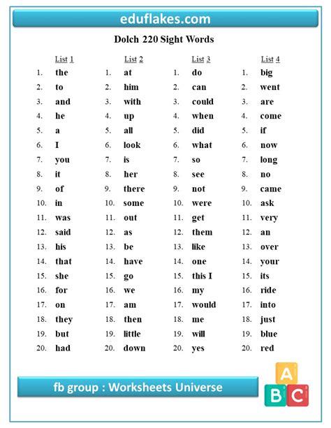 Dolch Sight Words Printable