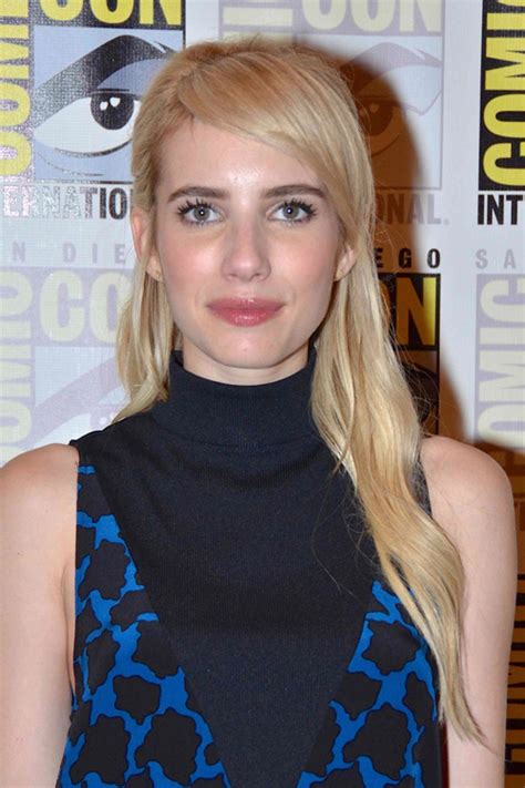 Emma Roberts Wavy Golden Blonde Asymmetric Bangs Side Part Sideswept Bangs Hairstyle Steal