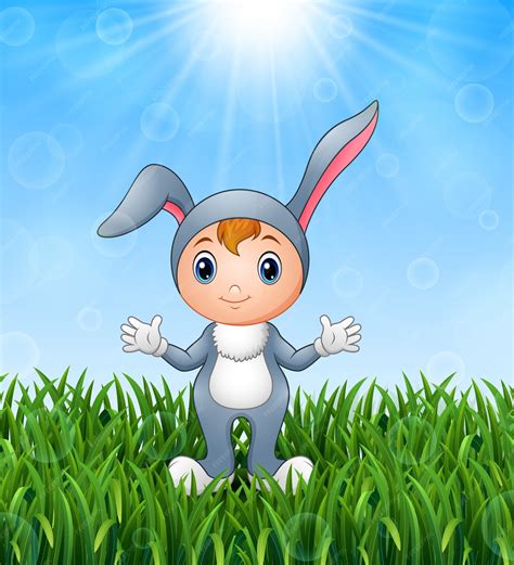 Premium Vector Illustration Of Cute Bunny Girl Costume In The Grass