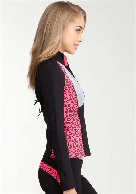 Lyst Bebe Printed Colorblock Funnel Jacket Bebe Sport Web Exclusive