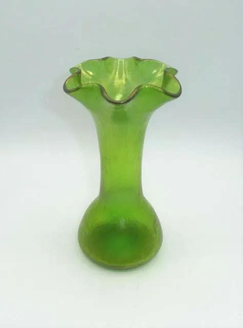 Antique Art Nouveau Loetz Iridescent Green Creta Rusticana Art Glass Vase 95 00 Picclick