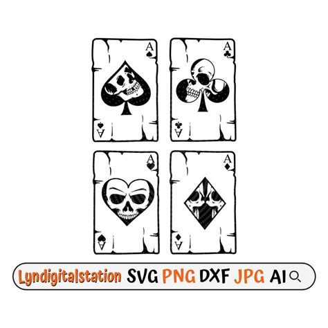 Skull Card Svg Dead Deck Of Cards Clipart Clubs And Spades Etsy