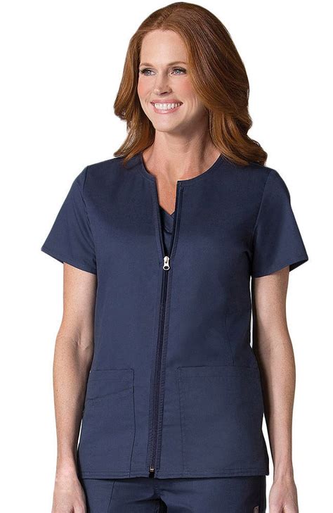 Eon Womens Coolmax Short Sleeve Zip Front Solid Scrub Jacket