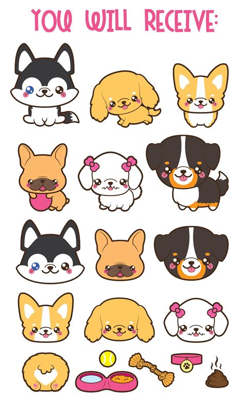 Kawaii Dog Clipart Cute Dog Clipart Dog Breeds Clipart Etsy In 2021