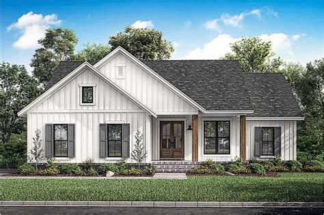 Modern Farmhouse Ranch Plan With Vertical Siding 3 Bed 142 1228