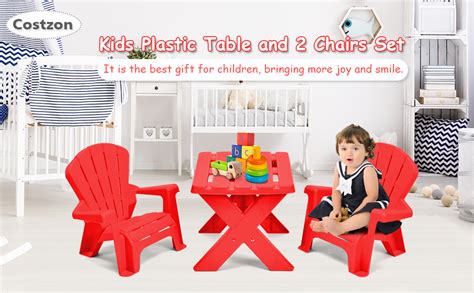 Costzon Kids Plastic Table And 2 Chairs Set Adirondack