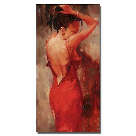 Buy Red Dress Sexy Women Back Painting On Canvas Hand