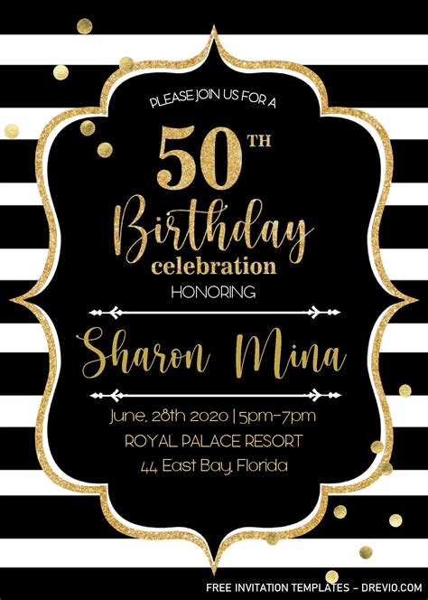 Download Now Black And Gold 50th Birthday Invitation Templates