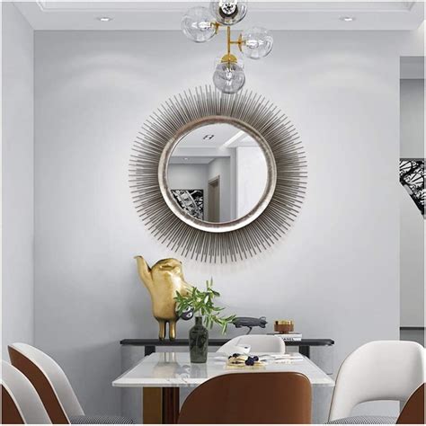 Large Round Wall Mirror Black Metal Frame Sunburst Shape Decorative