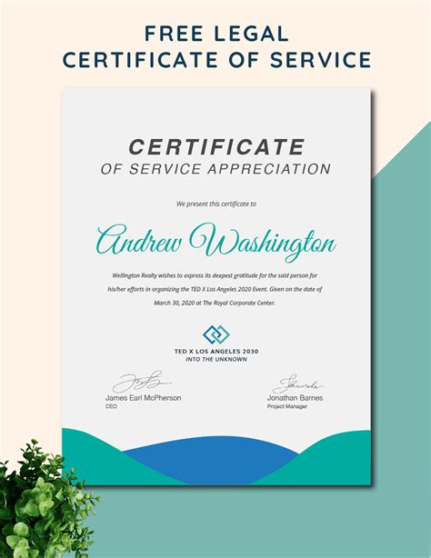 Legal Certificate Of Service Template Free Pdf Word D