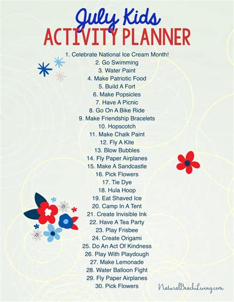 Free Summer Activity Calendar Kids Love Natural Beach Living