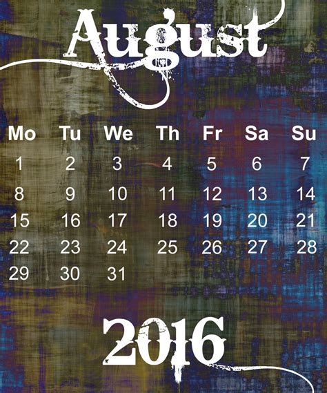 August 2016 Grunge Calendar Free Stock Photo Public Domain Pictures