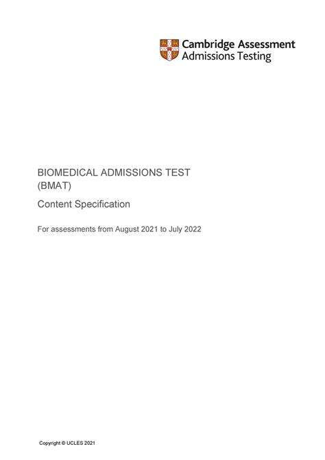 Bmat Test Specification Biomedical Admissions Test Bmat Content