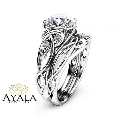14k White Gold Unique Engagement Rings 2 Carat Diamond Ring Set Unique