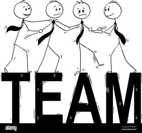 Cartoon Of Team Business People Helping Each Other To Stand On Big Word