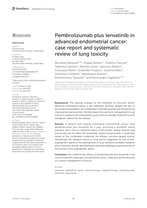 Pdf Pembrolizumab Plus Lenvatinib In Advanced Endometrial Cancer