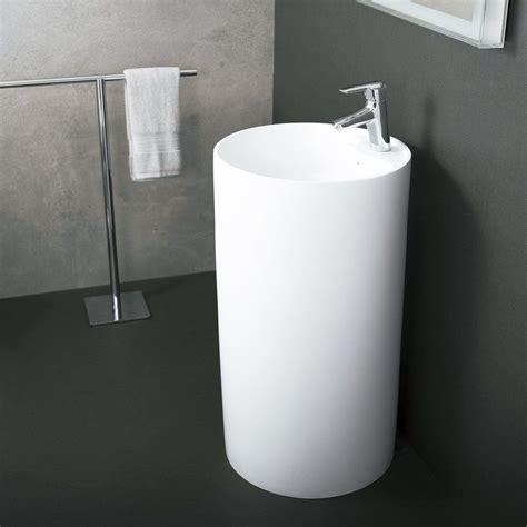 Dax Solid Surface Round Pedestal Freestanding Bathroom Sink White
