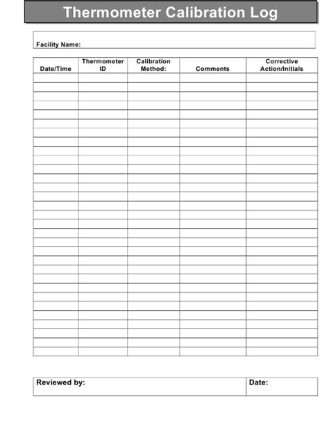 Vermont Thermometer Calibration Log Download Printable Pdf Templateroller