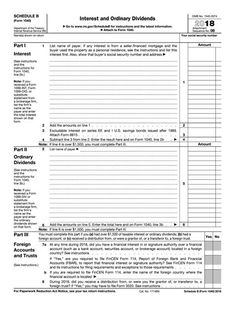 2018 Form Irs 1040 Schedule B Fill Online Printable 1040 Form Printable