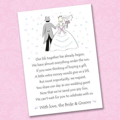 A simple wedding money poem can be a cute, polite and less direct way of asking for cash for your wedding gift. asking for money instead of wedding gifts - Google Search ...