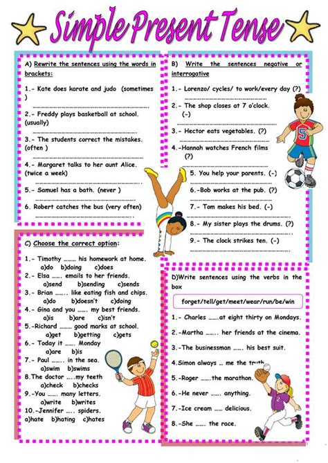 The simple present (also called present simple or present indefinite) is a verb tense which is used to show repetition, habit or generalization. SIMPLE PRESENT TENSE worksheet - Free ESL printable ...