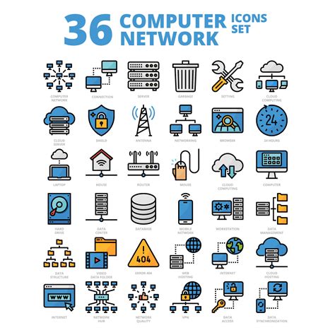 36 Computer Network Icons Set X 4 Styles Masterbundles