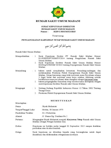Contoh surat edaran sekolah pengumuman libur karena ujian. Surat Keputusan Direksi Tentang Pengangkatan Karyawan ...