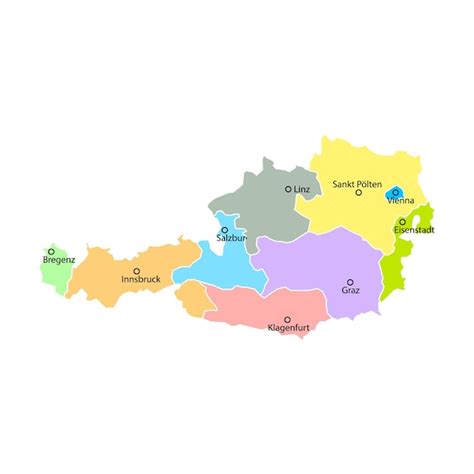 Fundo Do Mapa Da áustria Com Nomes De Regiões E Cidades Em Cores Mapa